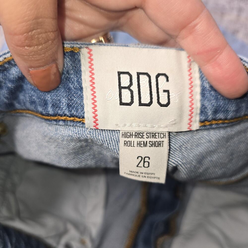 BDG High Rise Stretch Roll Hem Shorts Womens 26 Denim Cuffed Urban Outfitters - Picture 7 of 9
